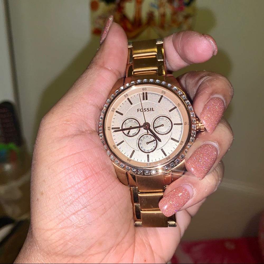 Rosegold Crystal Encrusted Fossil Watch